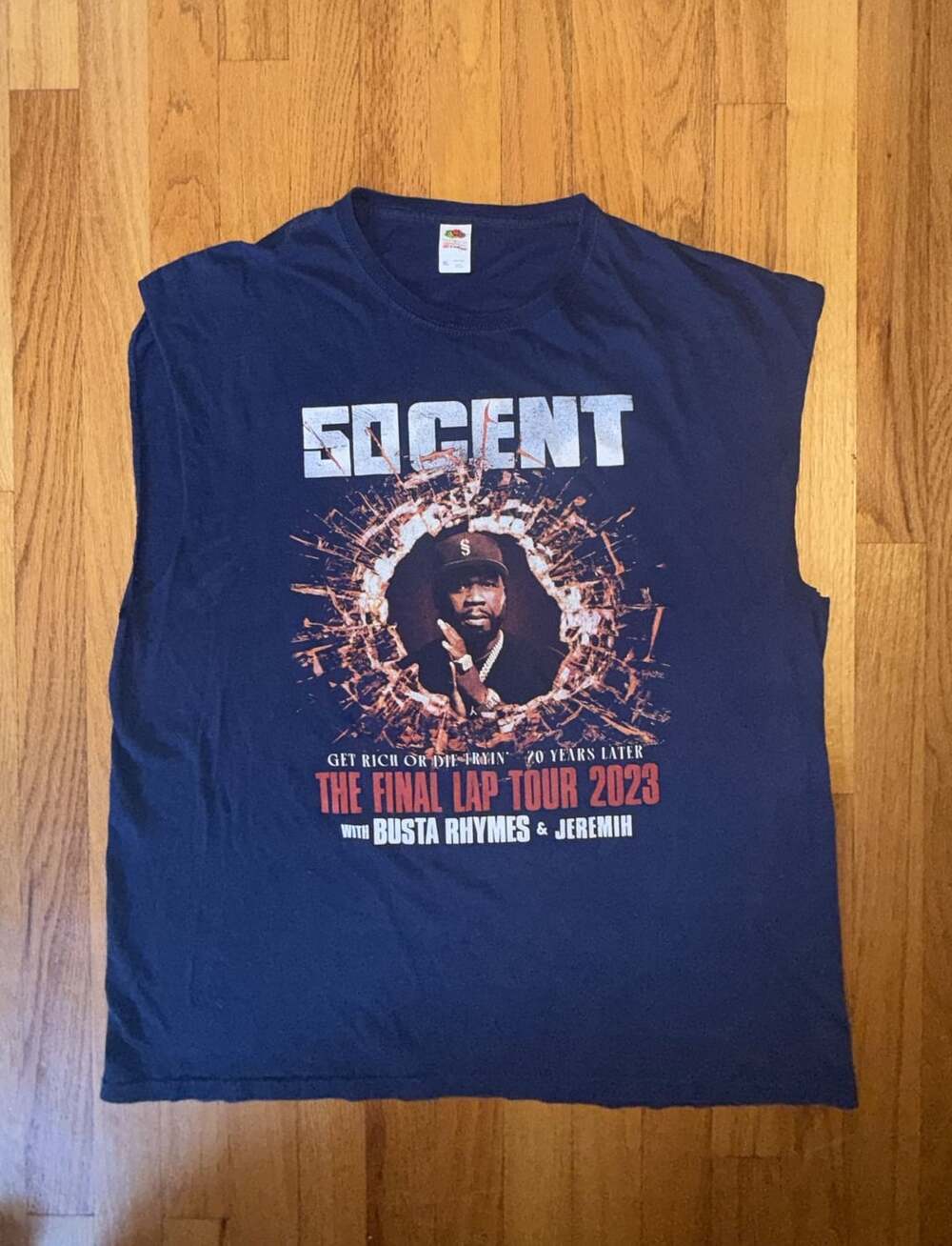 50 Cent The Final Lap Tour 2023 Blue Concert Rap T-shirt Men’s Size XL Cutoff